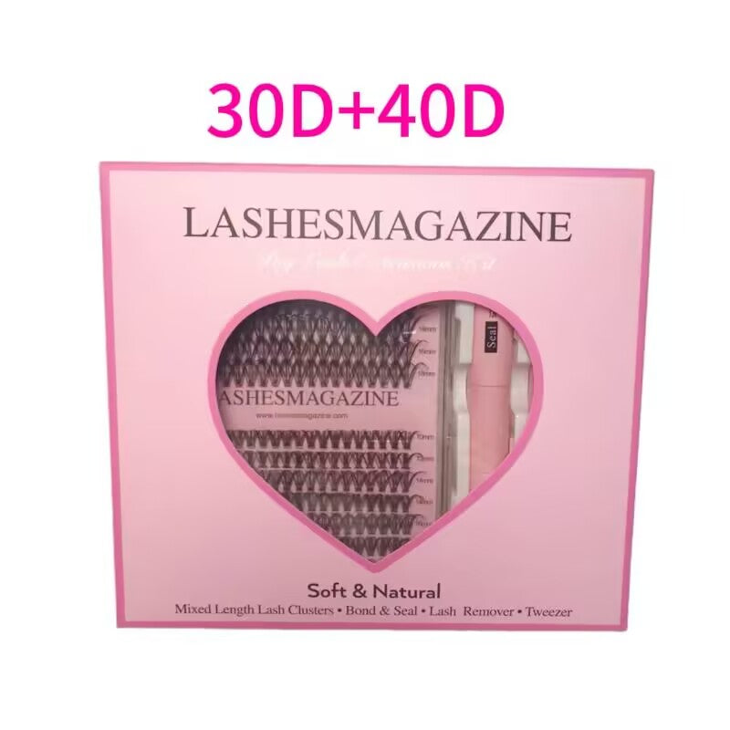 Lashesmagazine 30D 40D DIY lash extension cluster kit 280pcs russian volume D curl individual eyelash clusters,self use waterproof lash bond seal and self adhesive glue remover,eyelashes applicator,cat eye fake lashes natural volume cosmetics makeup