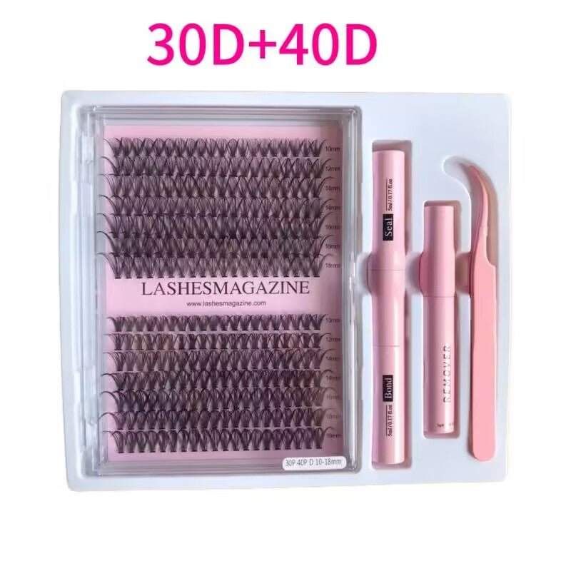 Lashesmagazine 30D 40D DIY lash extension cluster kit 280pcs russian volume D curl individual eyelash clusters,self use waterproof lash bond seal and self adhesive glue remover,eyelashes applicator,cat eye fake lashes natural volume cosmetics makeup