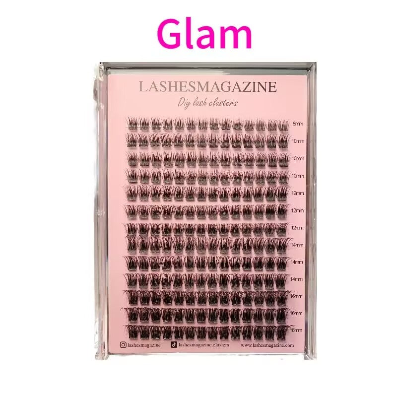 Lashesmagazine GLAM DIY lash extension kit   D curl WISPY cat eye  individual lash clusters, fake eyelash extensions,waterproof lash bond and seal ,self use  applicator adhesive lash glue remover,mixed length False volume eyelashes lashes business