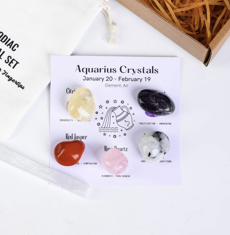 AQUARIUS-12 zodiac signs tumbled energy crystals packs ,healing gemstones