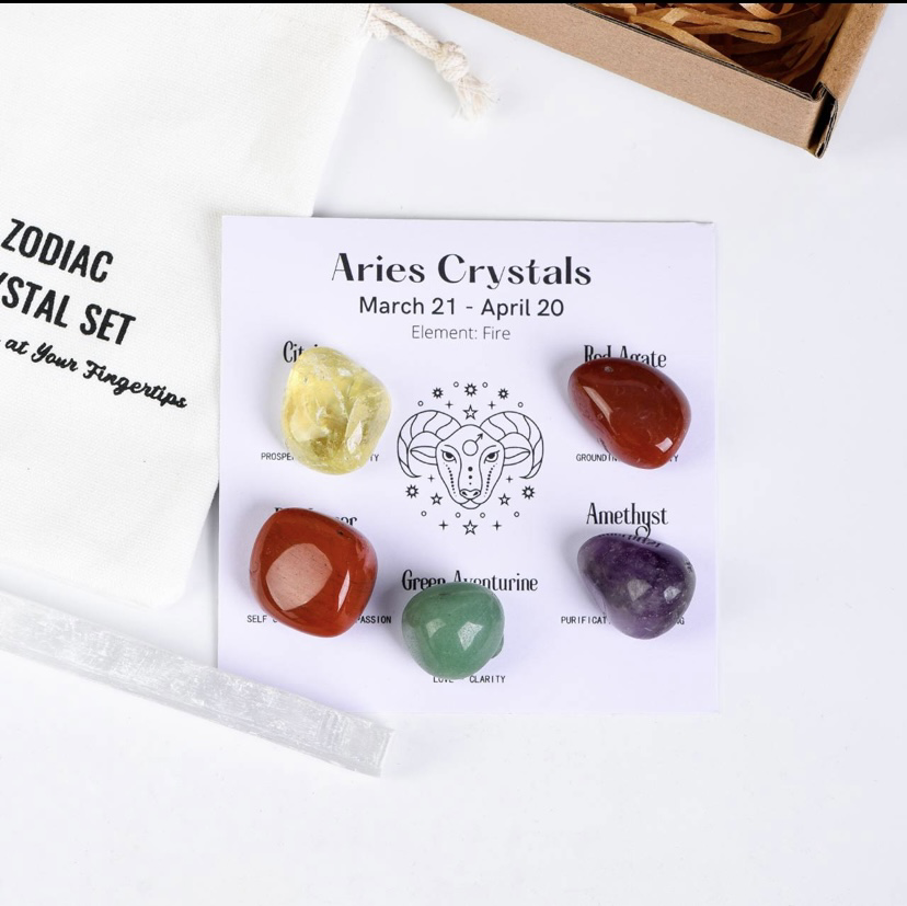 ARIES-12 zodiac signs tumbled energy crystals packs ,healing gemstones