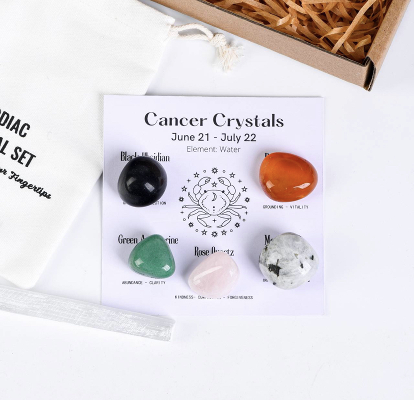 CANCER-12 zodiac signs tumbled energy crystals packs ,healing gemstones