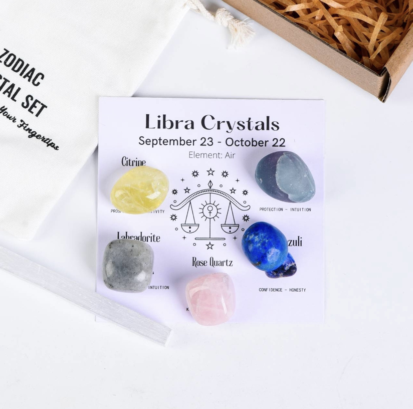 LIBRA-12 zodiac signs tumbled energy crystals packs ,healing gemstones