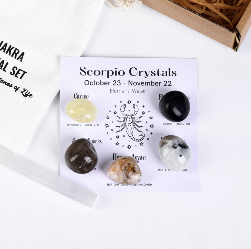 SCORPIO—12 zodiac signs tumbled energy crystals packs ,healing gemstones