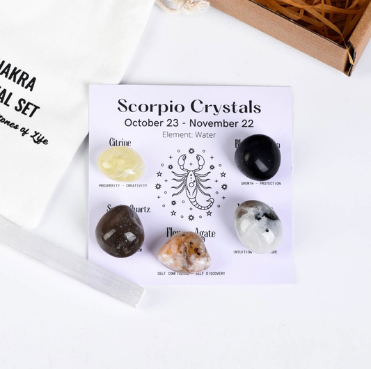 SCORPIO—12 zodiac signs tumbled energy crystals packs ,healing gemstones